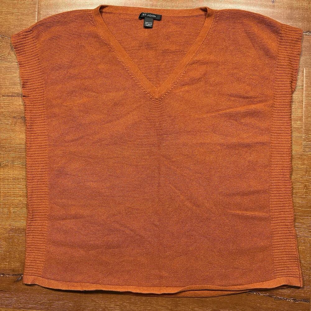 St John Oversized Sweater Vest Russett OS Cashmere Wool Poncho V Neck Luxury